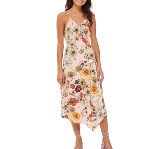 TOPSHOP Floral Print Wrap Midi Dress - Picture 1 of 8